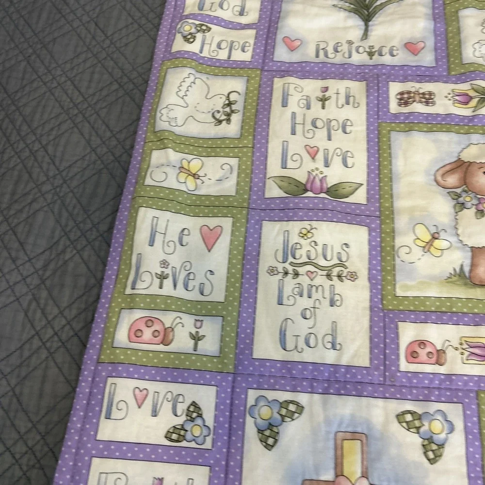 Religious Christian Lamb Cross Quilted Baby Blanket‎ 32x41 Handmade Nursery